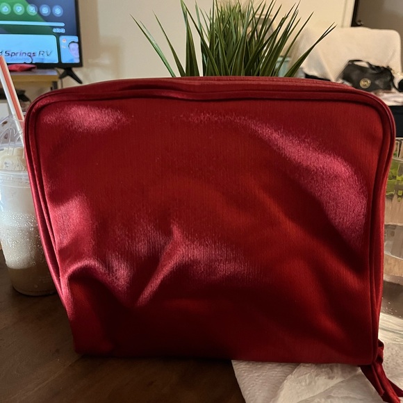 YSL Perfume Red Satin zip Around Cosmetics Makeup Bag - Picture 4 of 4